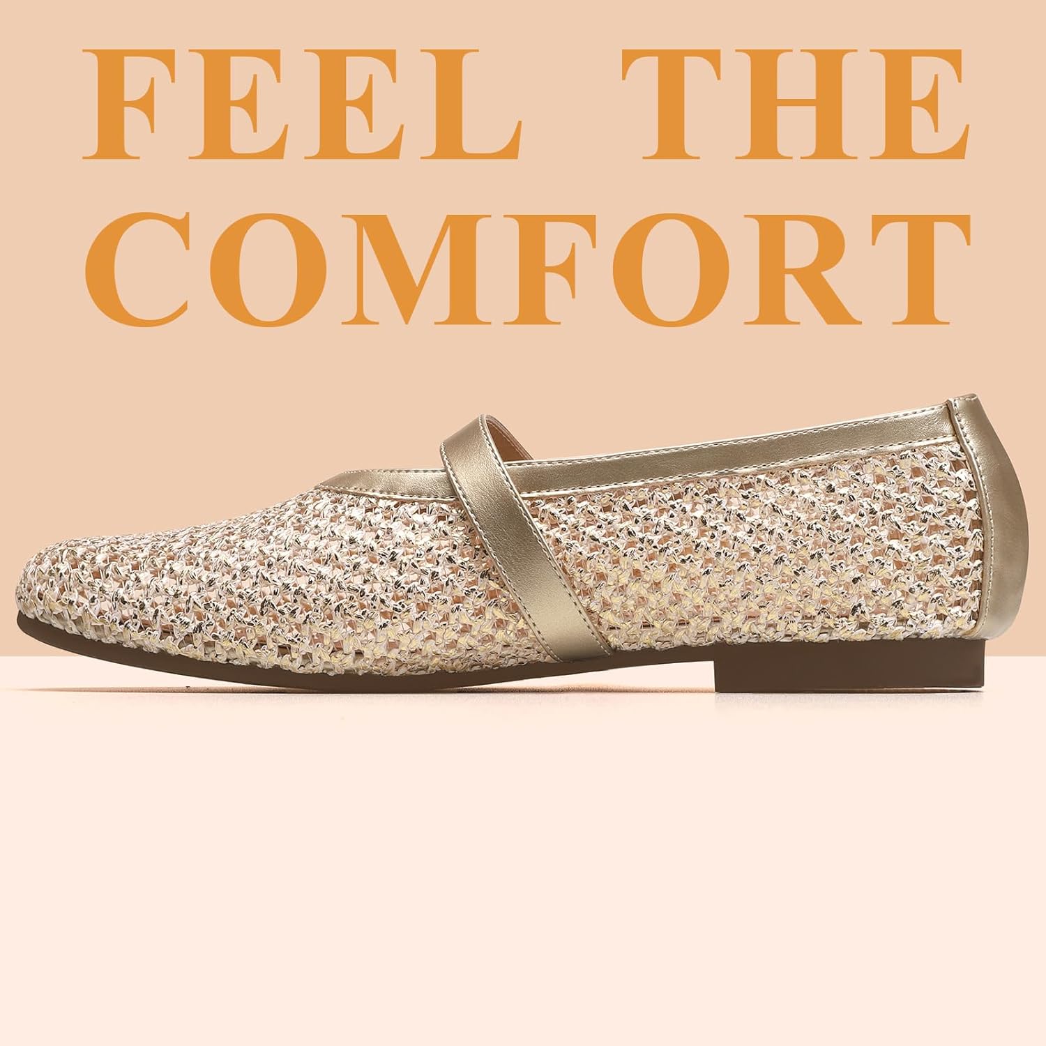 Mesh Ballet Flats for Women Adjustable Strap Mary Jane Flats Casual Office Shoes