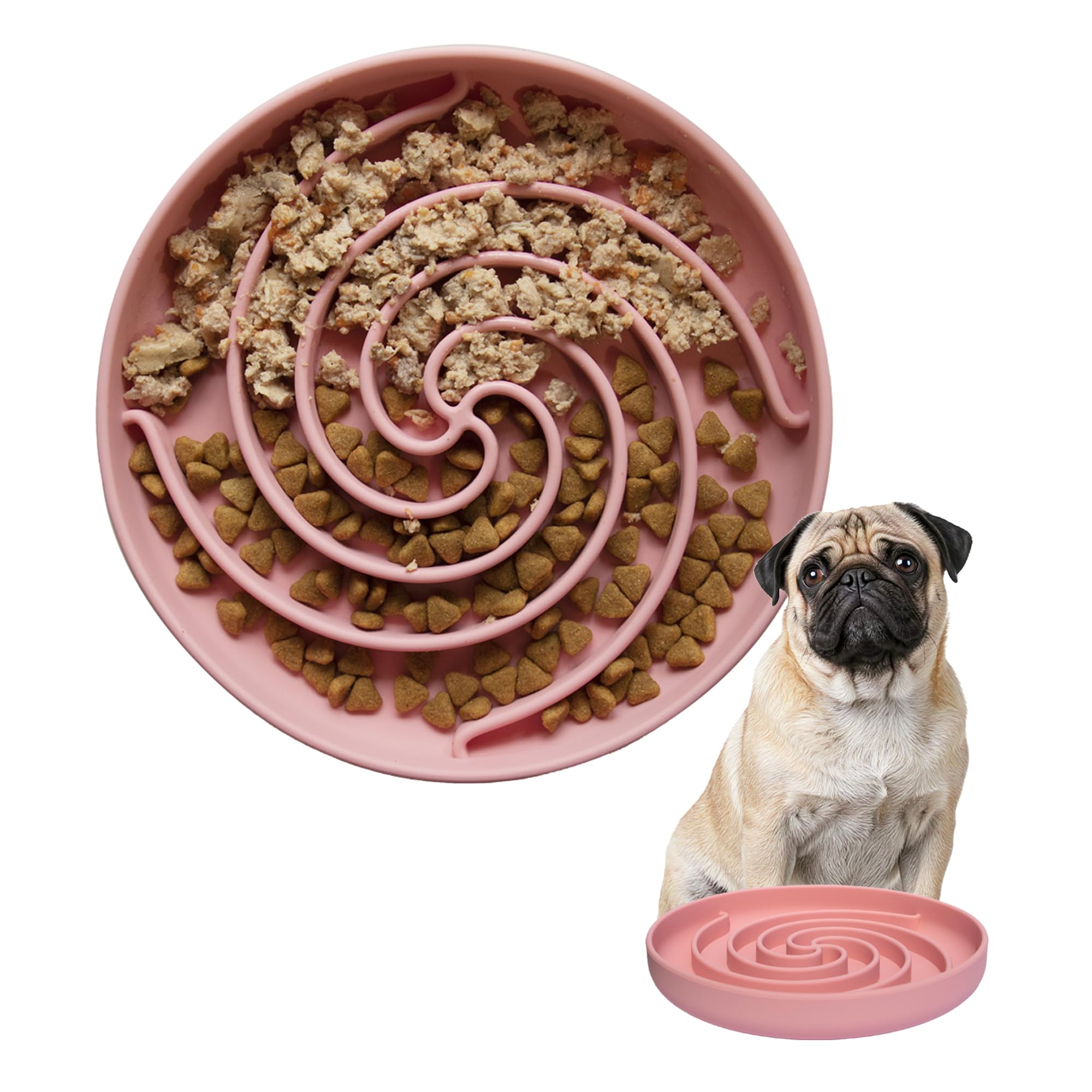 Bifeaw Cuenco de silicona para perros de alimentación lenta, apto para lavavajillas y microondas con diseño antideslizante para comer (rosa polvo)