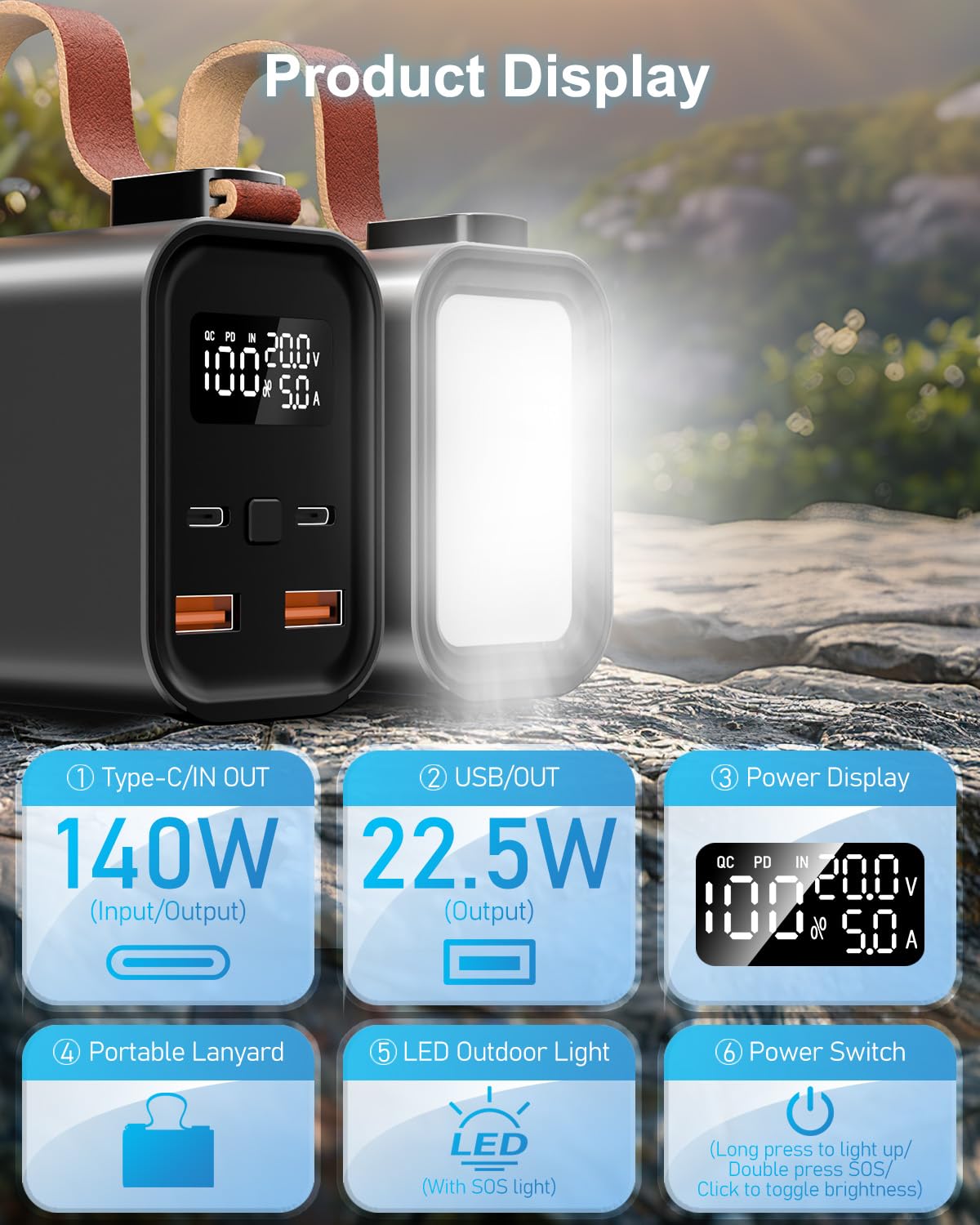 50000mAh 140W Power Bank USB C PD3.1 QC4.0 Schnelles Aufladen,Große Kapazität Externer Handyakku mit LED Display,4 Ports Tragbares Ladegerät für Tablet Camping Phones