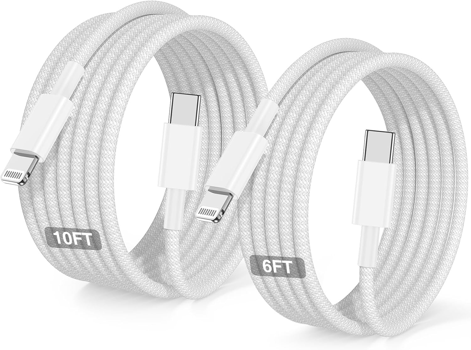 USB C to Lightning Cable 2Pack 6/10FT [Apple MFi Certified], Type C to Lightning Cable Nylon Braided, iPhone Charger Cable, USBC To Lightning Charging Cord for iPhone 14/13/12/11/XS/XR/X/8/iPad -White