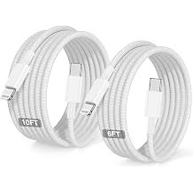 USB C to Lightning Cable Nylon Braided [Apple MFi Certified] - 2Pack 6/10FT | Type C to Lightning Cable, iPhone Charger Cable, USBC To Lightning Charging Cord for iPhone 14/13/12/11/XS/XR/X/8/iPad -White