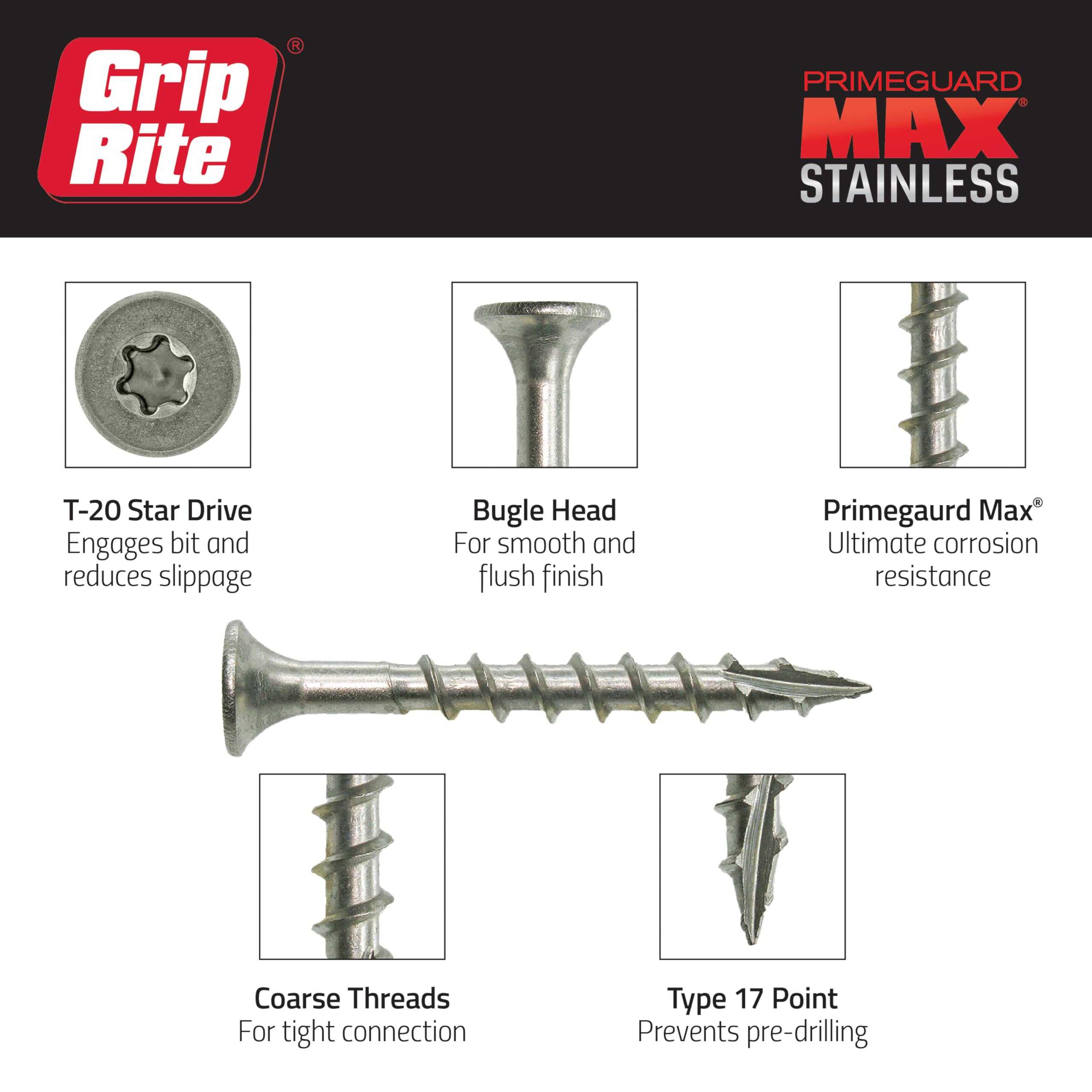 Grip Rite MAXS1588DS3051#8 x 1-5/8 in. 305 Stainless Steel Deck Screw (1lb -Pack), No Color, 1-5/8 in. x 1.625 in. (Head Diameter) - Image 3
