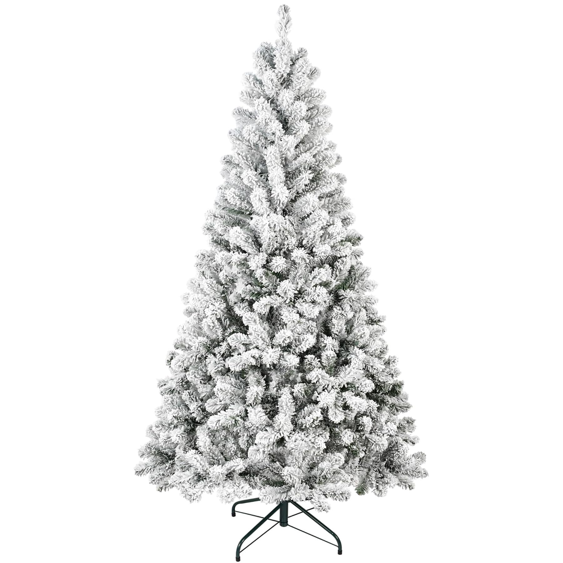 5FT Flocked Artificial Christmas Tree, Full Unlit White Christmas Tree with Premium PVC Branches, Realistic Snowy Look, Sturdy Metal Stand, Indoor Fake Snow Xmas Tree for Home Office Shops