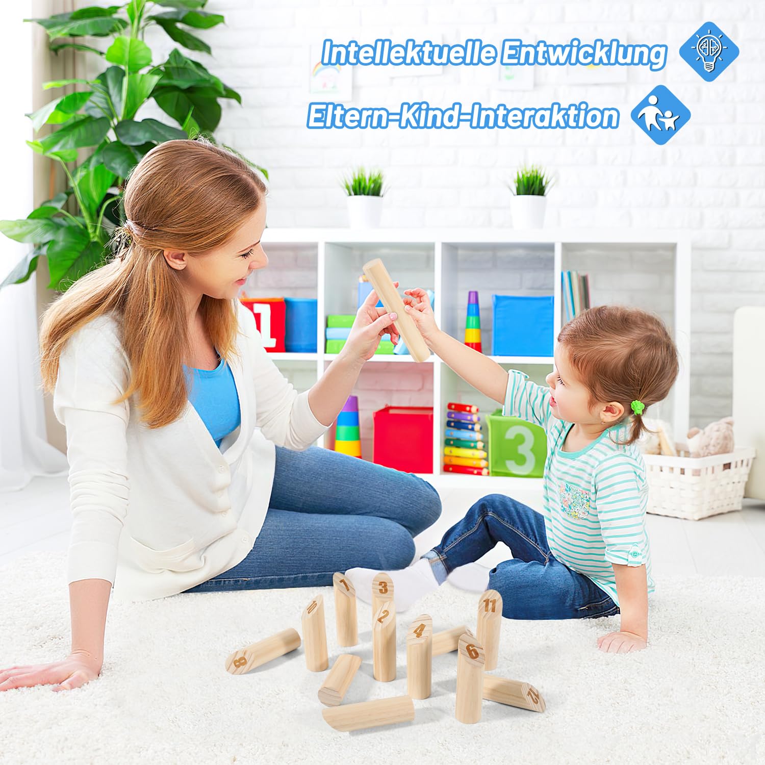 Kubb Wikinger Spiel aus Naturholz – Skandinavisches Wurfspiel für Erwachsene und Kinder – Outdoor-Spiel für Garten, Strand und Park – Inklusive Spielanleitung