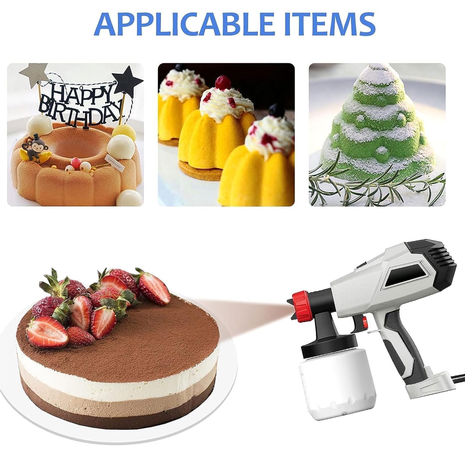 Kit De Pistola Pulverizadora De Chocolate 500w/800w, Aerógrafo Eléctrico De Decoración De Pasteles 800ml Con 3/2 Boquillas, Volumen De Pulverización Ajustable Para Repostería, Postres Y Máquina 500W