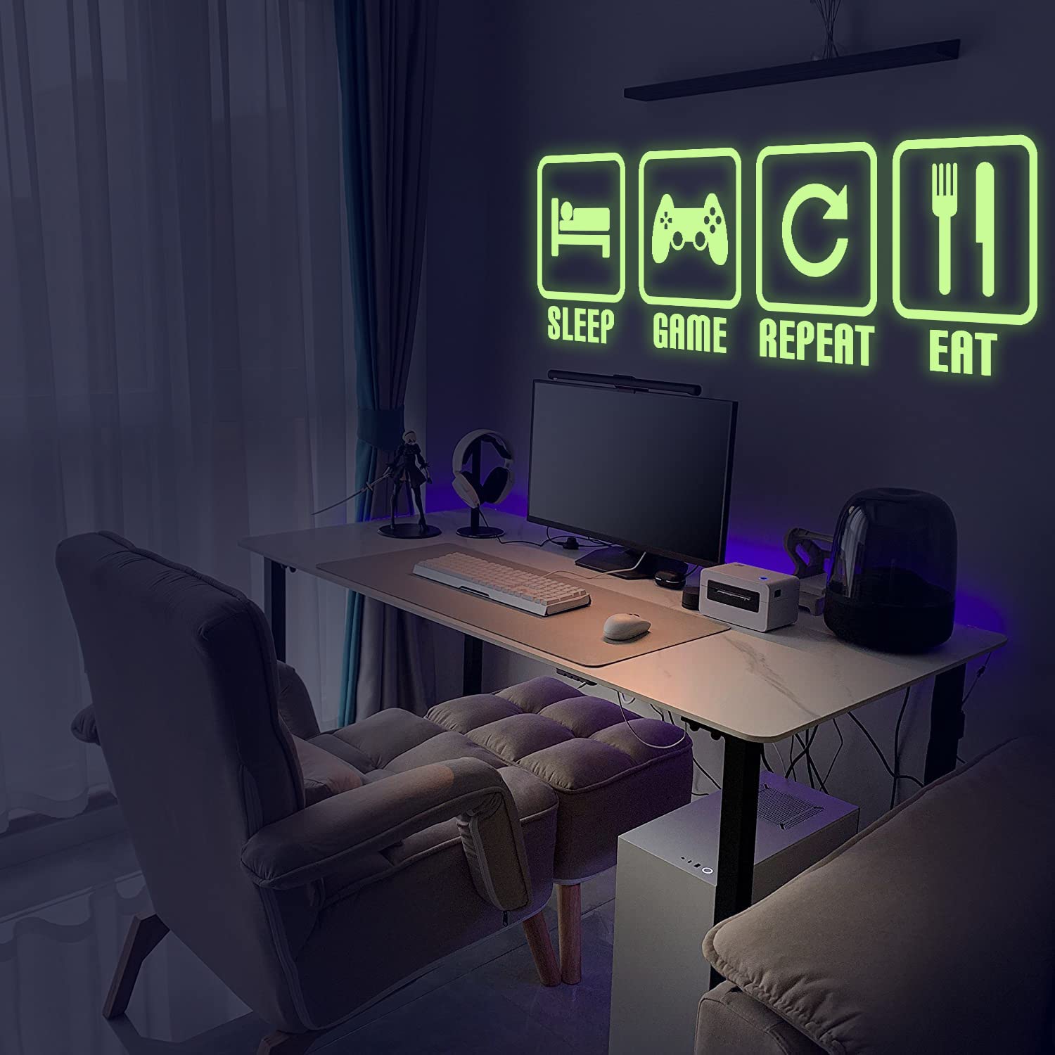 Adesivo Murale Per Cameretta – Eat Sleep Game Repeat, 46x55 Cm, Vinile Nero Opaco Per Giocatori