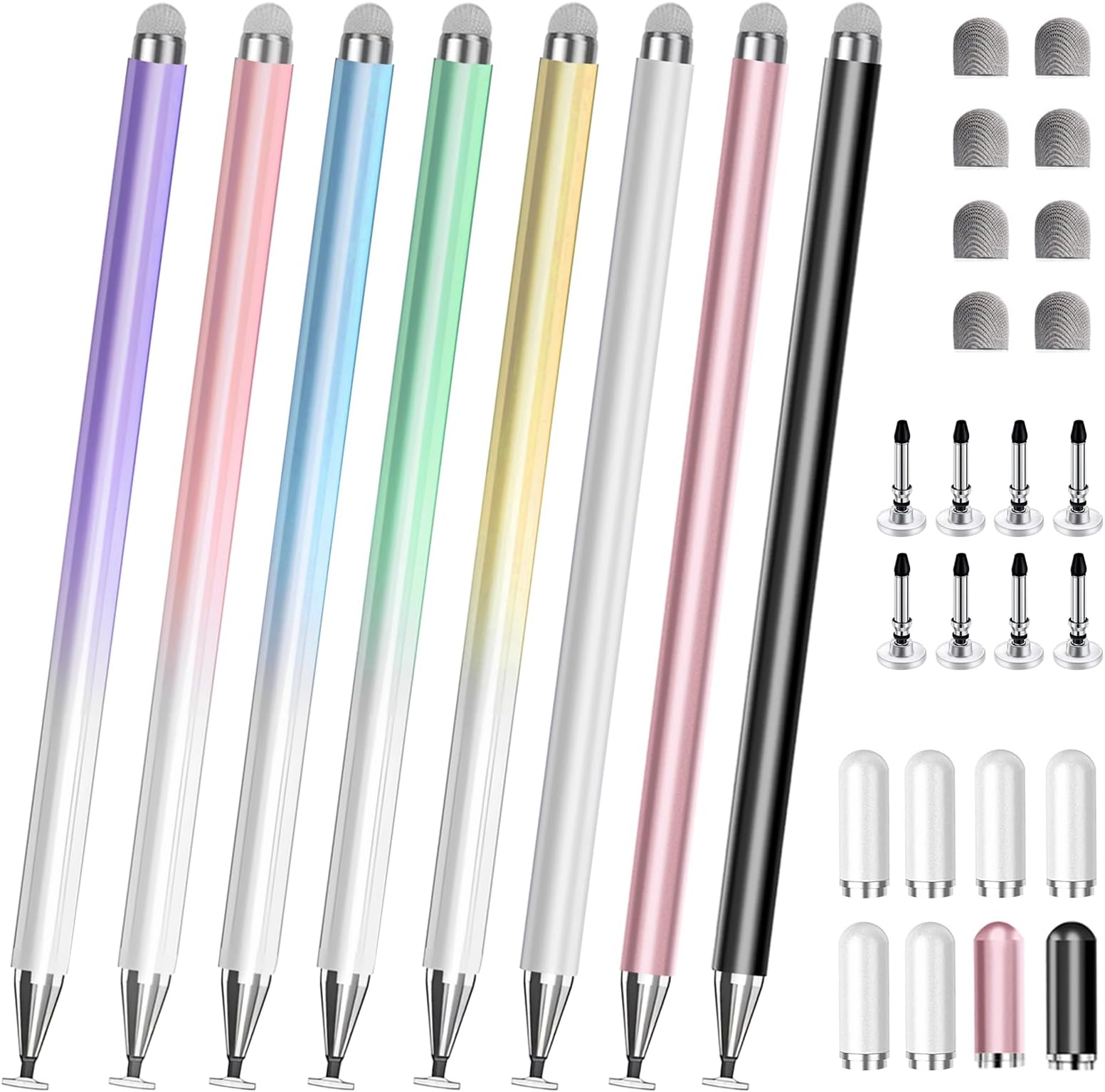 Stylus Pen for Touchscreen, 2 in 1 Stylists Pens Compatible with All Touch Screens Devices, Tablets, iPhone, iPad, Android, Computer, Laptop, Fine Disc Tip Drawing Styluses [8 Pack]