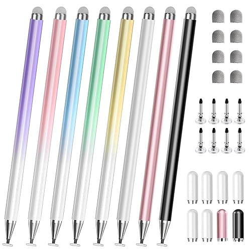 AmberVec Stylus Pen for Touchscreen, 2 in 1 Stylists Pens Compatible with All Touch Screens Devices, Tablets, iPhone, iPad, Android, Computer, Laptop, Fine Disc Tip Drawing Styluses [8 Pack] - 8 Pack
