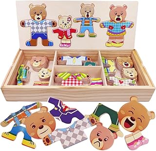LilyBeauty Wooden Bear Family Dress-up Puzzle Box for Toddlers(72pcs),Change Clothes Puzzle Games, Preschool Learning Activities Toys for Kids Ages 3+