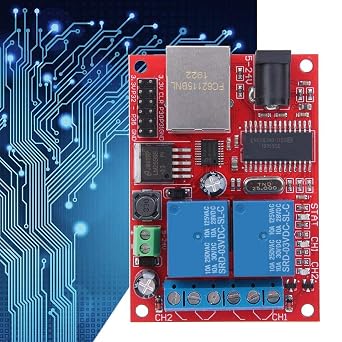 Ethernet Controller Module, TCP/UDP Controller Module with 2-Way Relay Board Delay Switch DC for Replacement of Web Server Electronic Kit