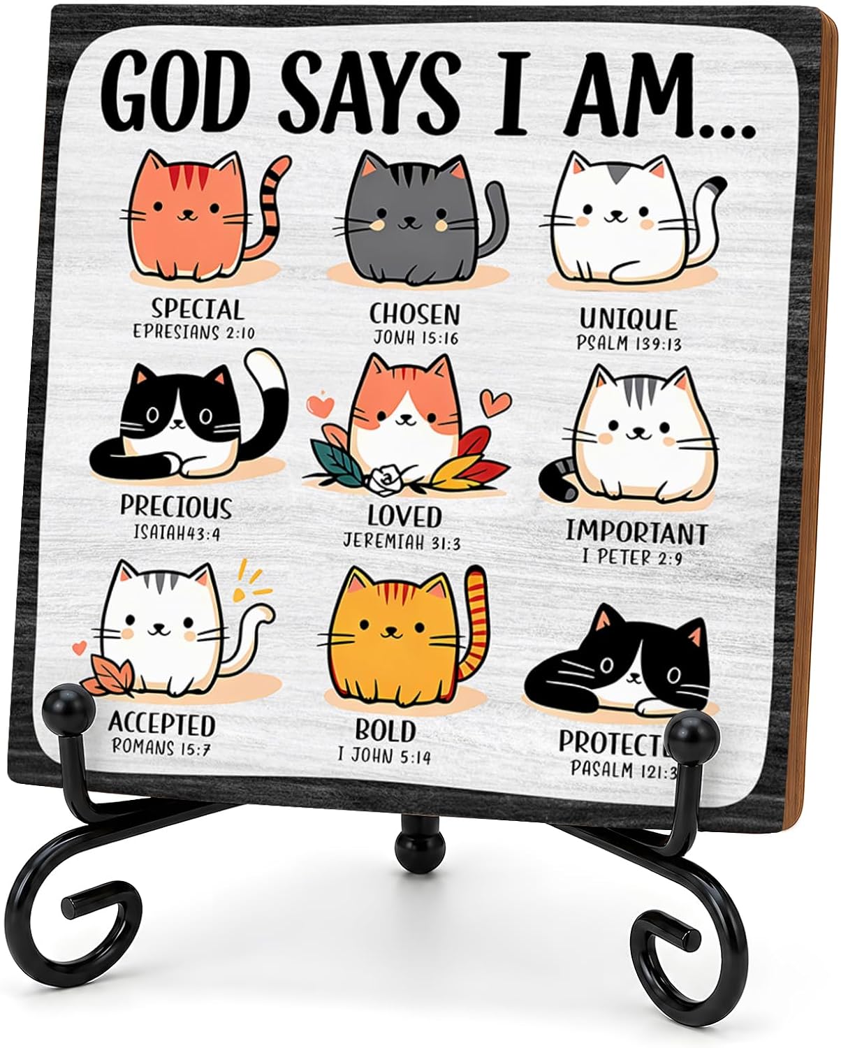 5x5 Cute Cat God Says I Am Christian Wood Sign with Stand