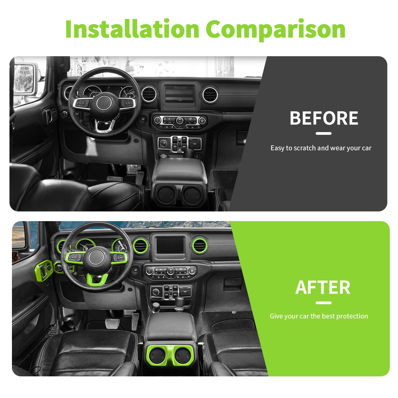21-Piece Yellow Interior Trim Kit For Jeep Wrangler JL & Gladiator JT 2018-2023 | Dash, Vents, Handles & Light Covers
