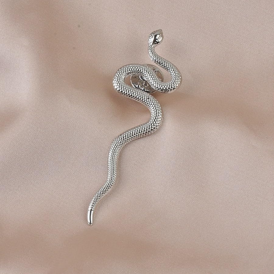Image of Dainty Long Snake Brooch Pin Gothic Simple Sanke Pin Stainless Steel Smooth Snake Collar Pin Coat Suit Accessory Metal Animal Lapel Pin Banquet Badge Pins Backpack Bag Brooches Pin for Women Men
