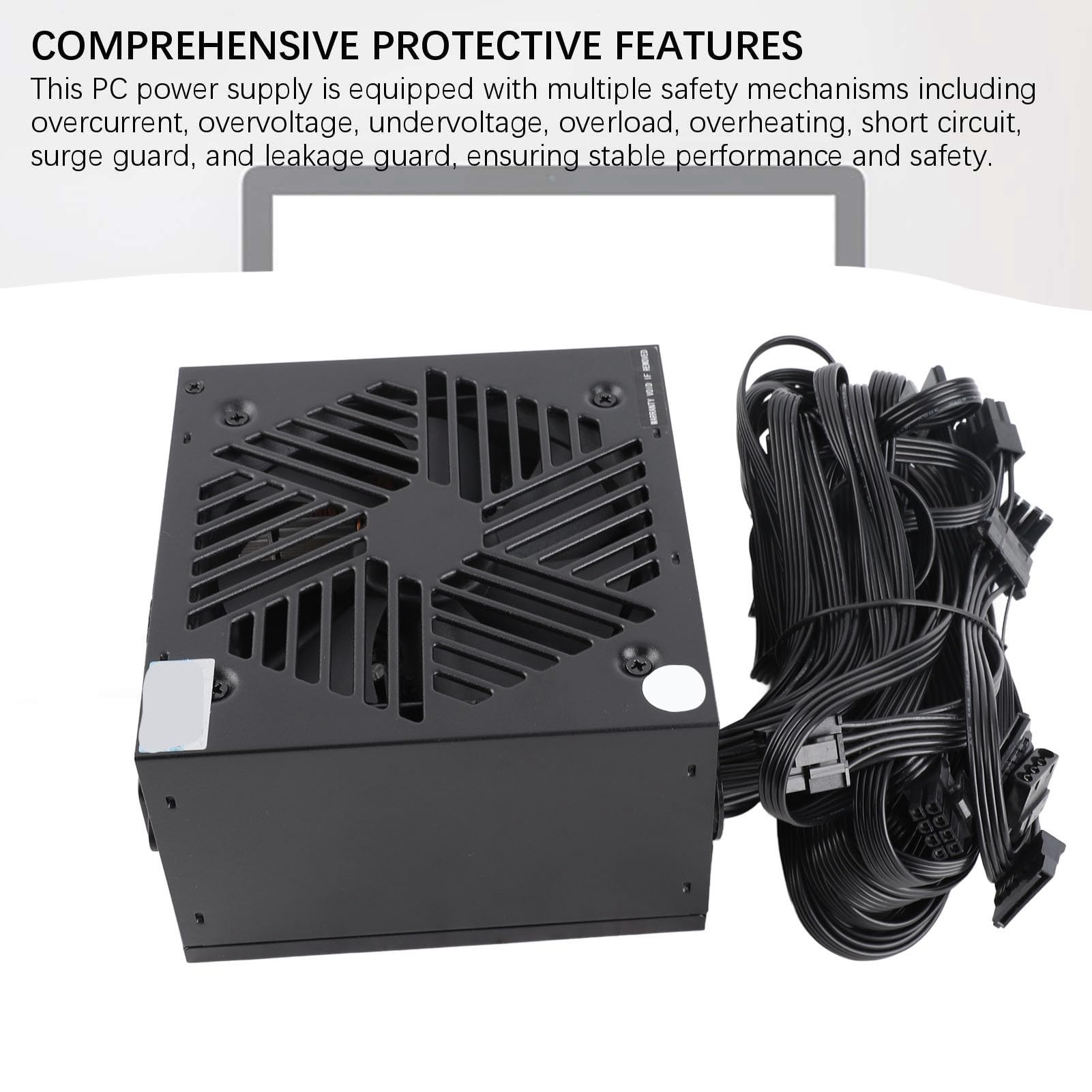 Zasilacz do Obudowy Komputera Stacjonarnego 800 W Inteligentna Kontrola Temperatury dla Platformy Dwurdzeniowej Czarny Wentylator 12 CM do Gier – Czarny Wbudowany Kabel Sieciowy Kabel Męska