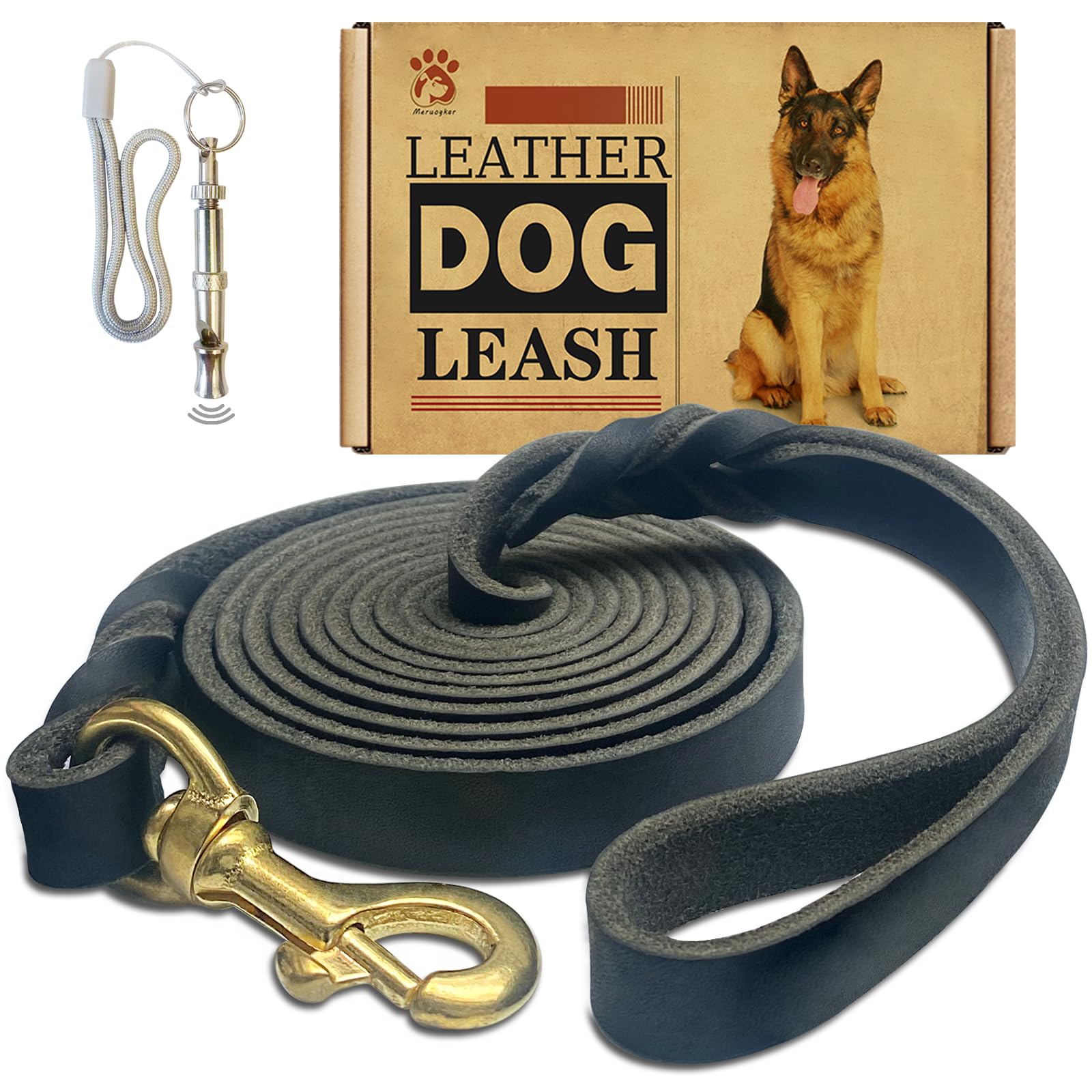 Leather Dog Leash 8ft x 3/4 inch,Strong Heavy Duty Genuine Leather Braided Dog Training Leash, Soft and Comfortable for Large Dogs, Medium Small Dogs