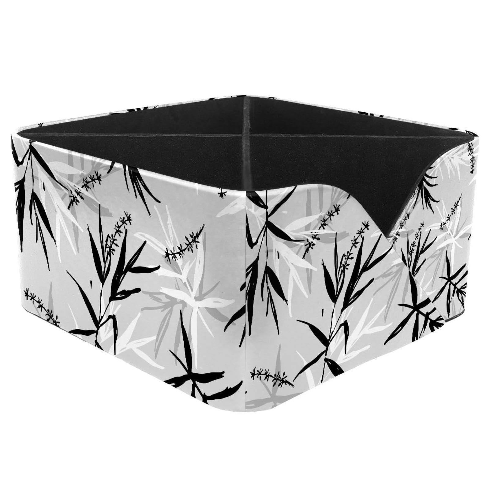 KengjuTesu Bamboo Leaves and Flower Pattern Desktop Organizer Pen Holder, Rectangular Pencil Cup for Office, Study and Makeup Stations