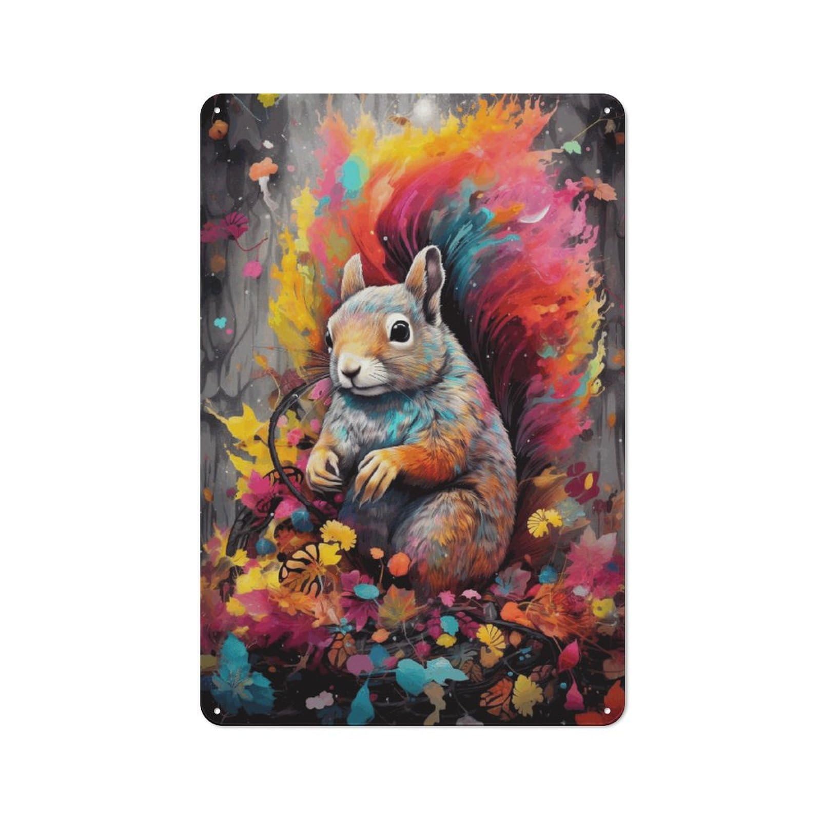 Junmoney Style-20 Colorful Squirrel Art Print Rustic Tin Wall Plaque 30X20cm For Studio Or Craft Room, For Garage, Workshop And Man Cave Decoration