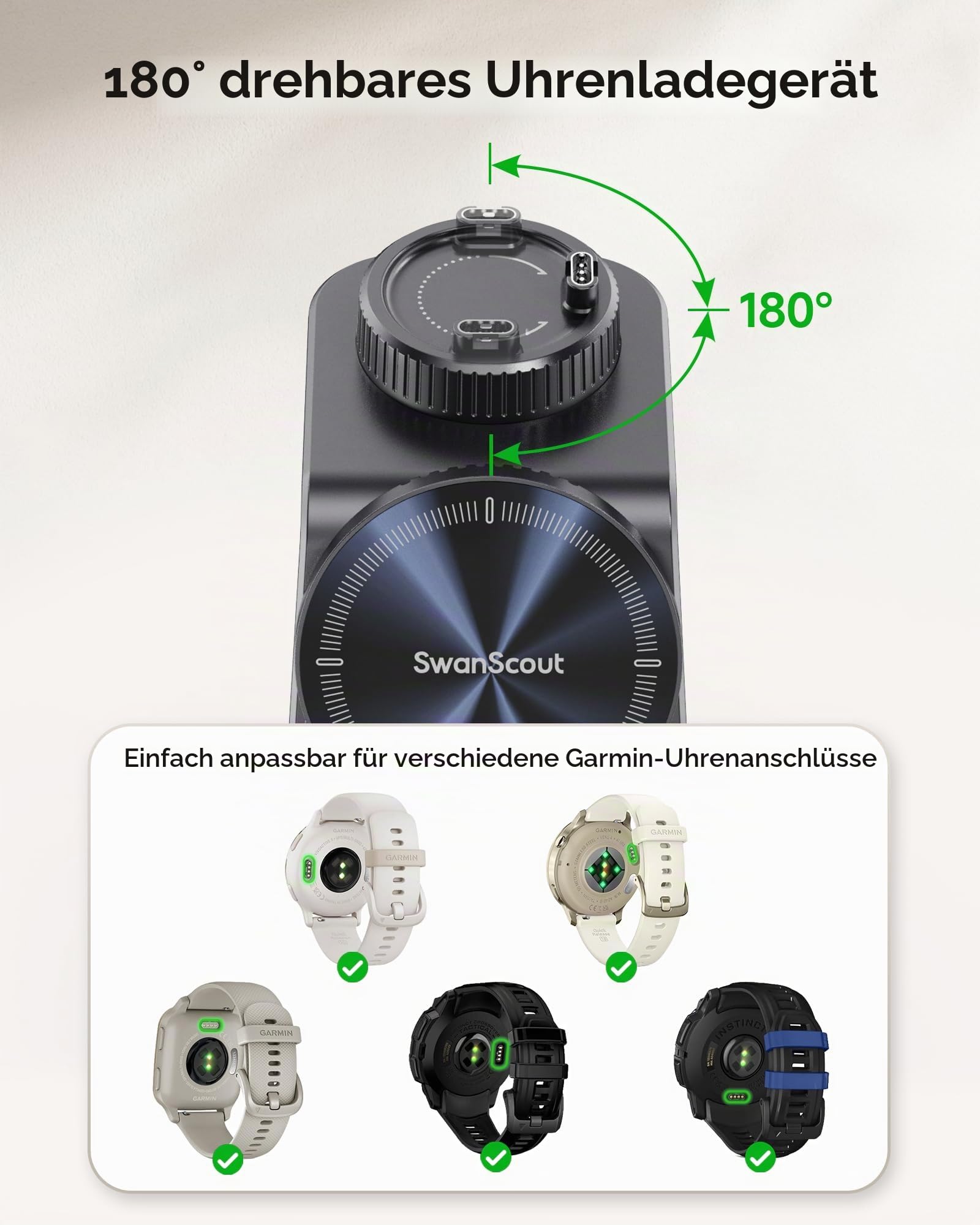 Ladestation für Garmin Watch, Magnetisch Induktive Ladestation für iPhone 17 16 15 14, 3 in 1 Wireless Charger für Garmin Uhr Fenix, Venu, Forerunner, Vivoactive, Instinct, für AirPods (No Adapter)