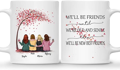 Miniatura 10 de Gossby Taza personalizada para mejor amiga, con texto en inglés We'll Be Friends Until We're Old, Senile (3 mejores amigos), regalo personalizado