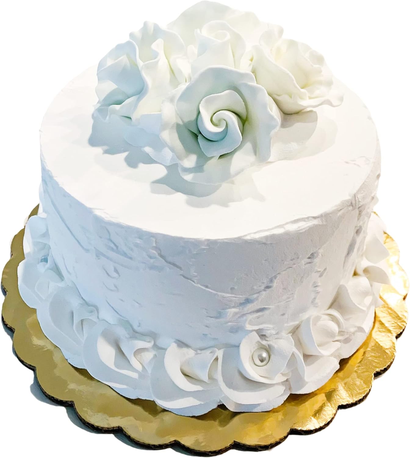 Fake Cake White Wedding Cake w/White Roses Handmade by Dezicakes- Fake Cake -Artificial Cake