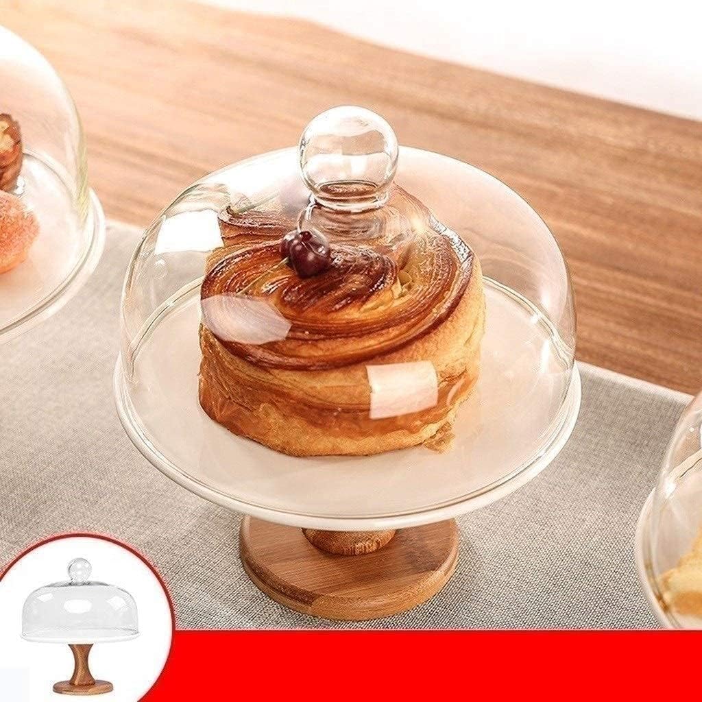 Hotel Decoration Cake Tray Ceramic Plate with Wooden Base Glass Salad Cheese Dome Kitchen Sandwich Dust Cover Chip (Size : 262629CM) (24 * 24 * 26CM)