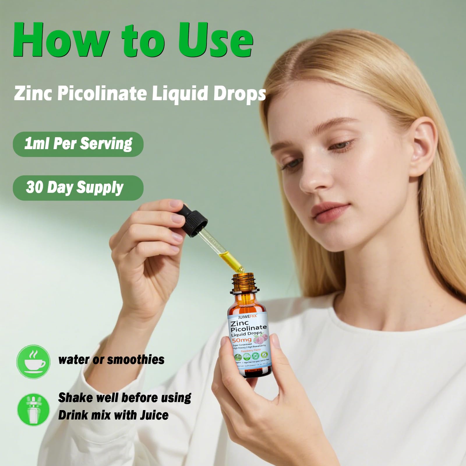 Zinc Picolinate 50mg Liquid Drops, Chelated Zinc Supplements for Men Women Kids Support Immune Skin Eye Health & Enzyme Function, Liquid Zinc Raspberry Flavor, Vegan Non GMO Gluten Free, 30 Servings — Amazon image 5