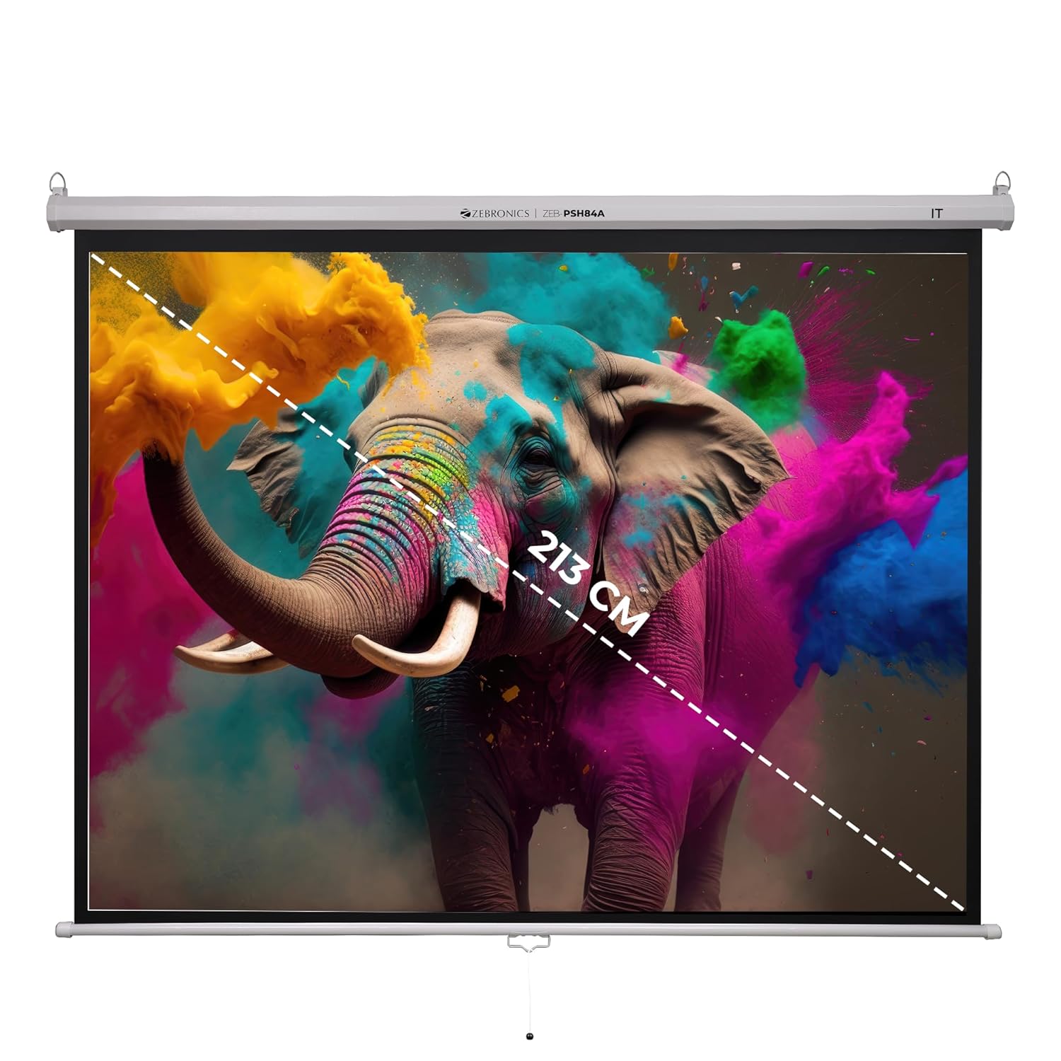 ZEBRONICS PSH84A Manual Pull Down Projector Screen, 84 inches, Supports