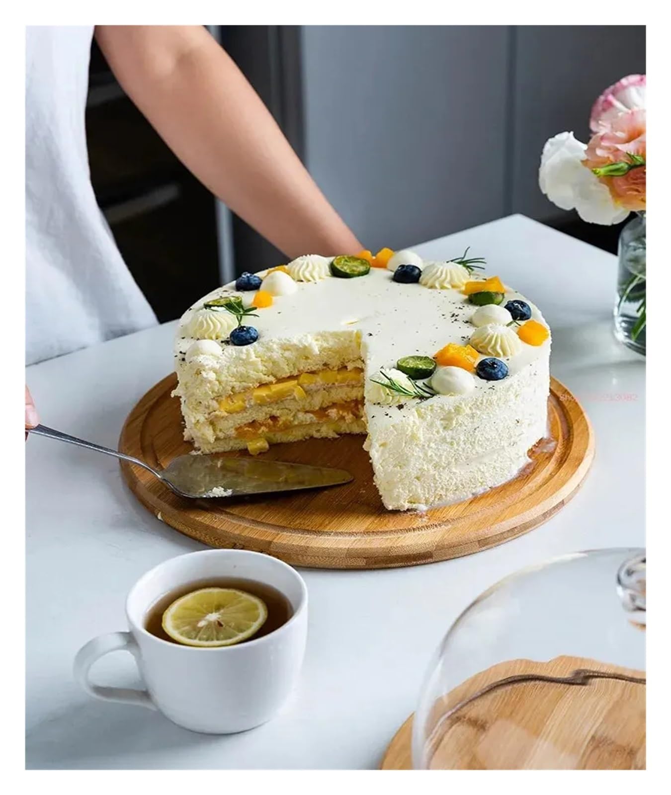 Holztablett mit Glasabdeckung for Obst und Dessert(L-1SET)