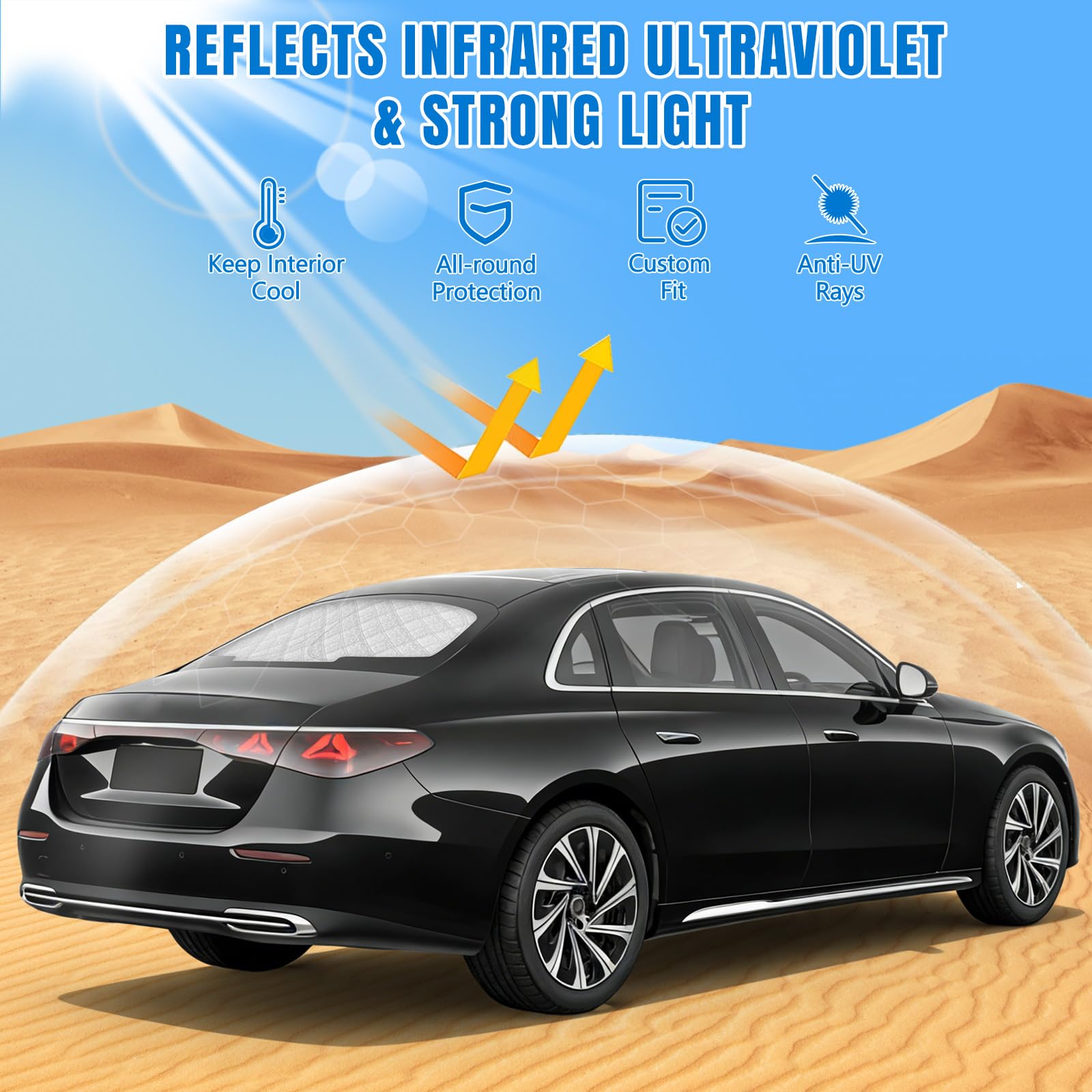 Sonnenschutz Heckscheibe Kompatibel mit Mercedes-Benz E-Class W214 2024-2026, Auto Sonnenschutz Hinten Windschutzscheibe Innen, Faltbar Sonnenschirm UV Schutz Reflektierender Sonnenschutzfolie