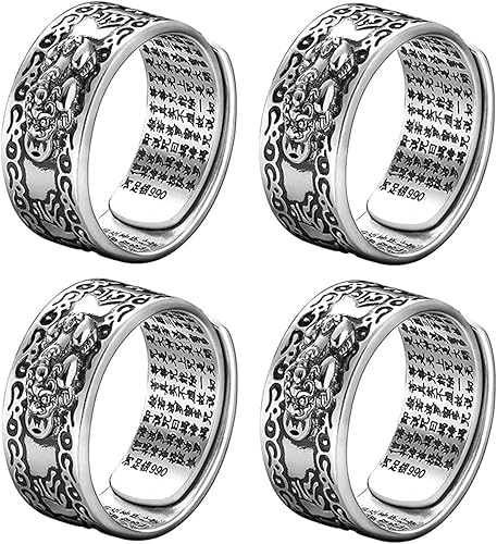 Anillo Feng Shui PiXiu, anillo de mantra Feng Shui PiXiu, anillo de sutra de corazón budista, anillo de Feng Shui para riqueza y protección, amuleto