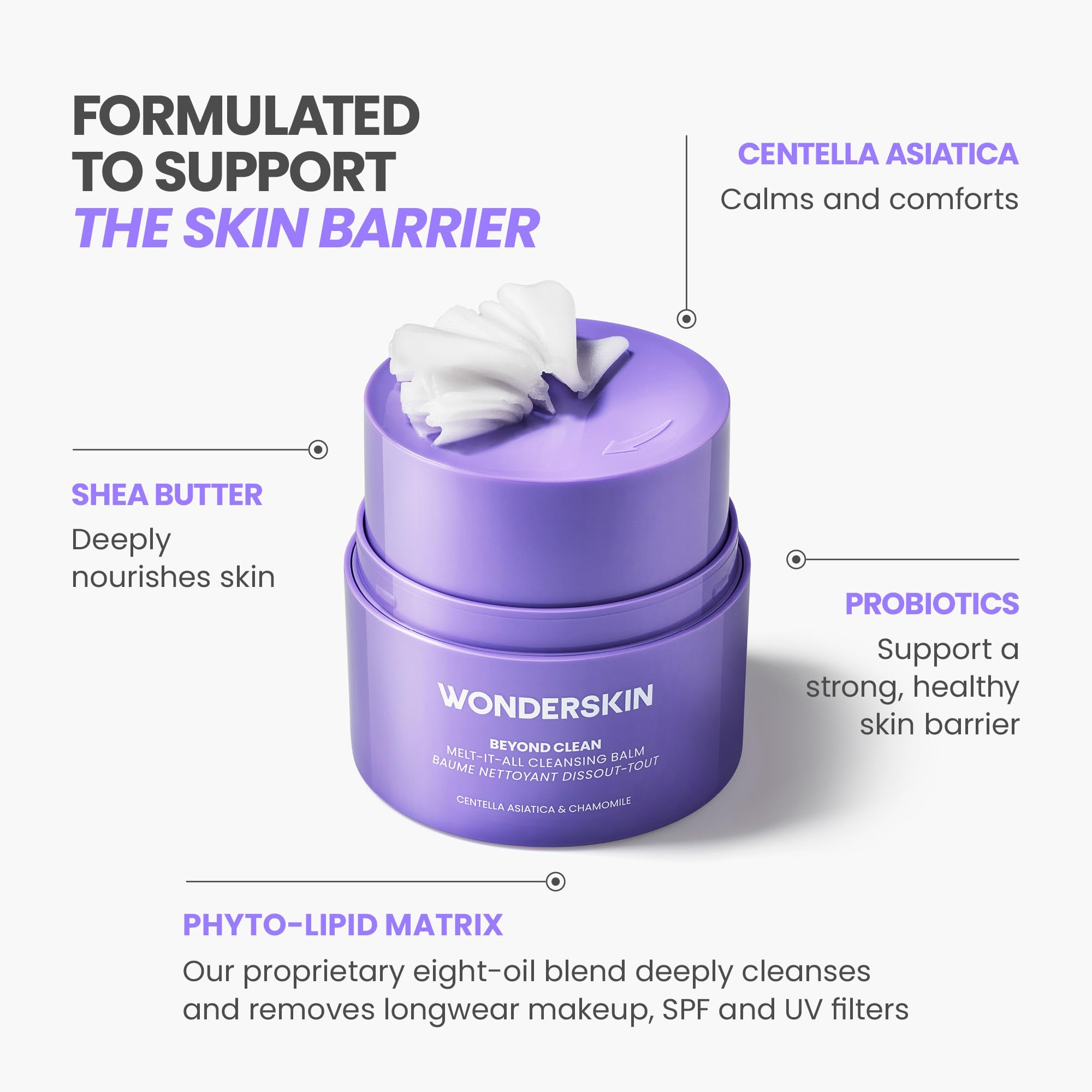 Wonderskin Cleansing Balm Ricarica - Da Balsamo a Latte Detergente, Detergente Viso Delicato e Idratante con Centella Asiatica e Camomilla