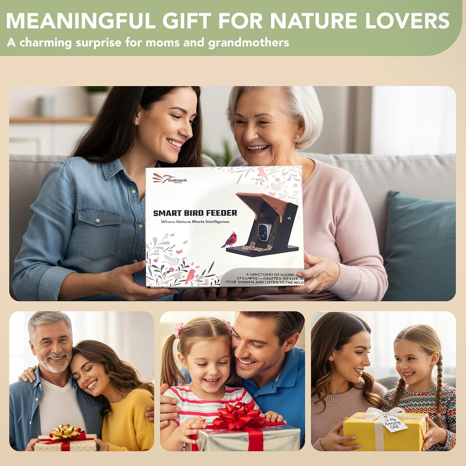 Smart Bird Feeder with Camera Solar Powered - Biomimetic Design, 2K Video, AI Identify Species & Instant Arrival Alerts, Weatherproof, Night Vision, App Sharing, Gift for Family & Bird Lovers