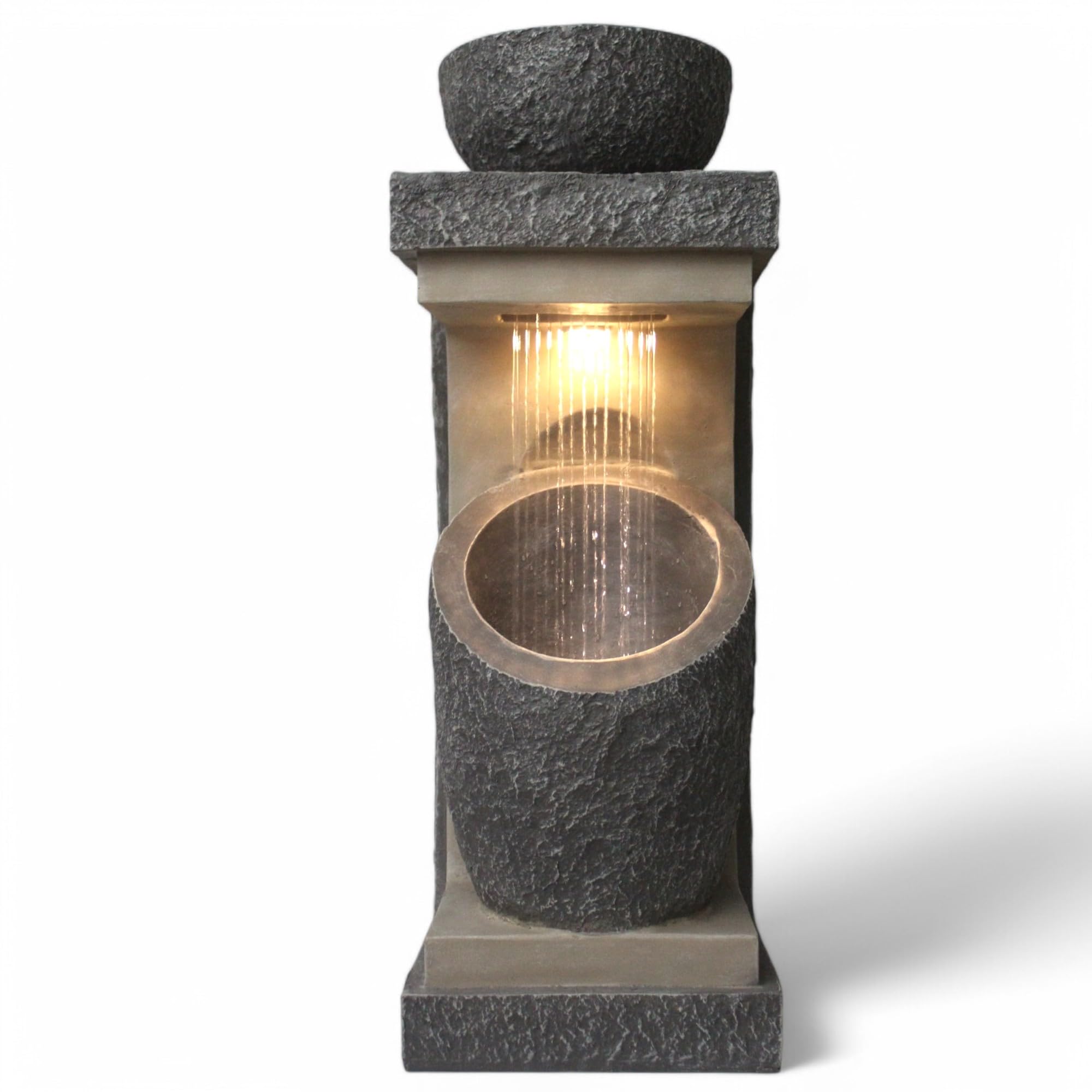 Fuente de jardín con iluminación LED Win 30, fuente de plantación moderna, decoración de jardín, imitación de piedra, 81 cm
