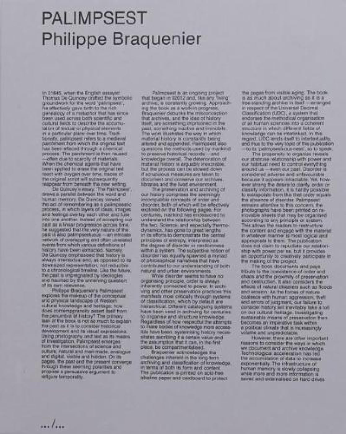 Philippe Braquenier Palimpsest livre photo contemporain art contemporain anglais