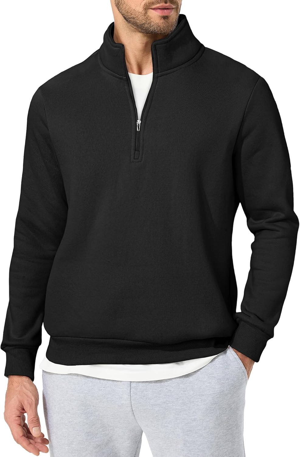 JMIERR Mens Quarter Zip Pullover Polo Sweater Mock Neck Long Sleeve Lightweight Fleece Sweatshirts