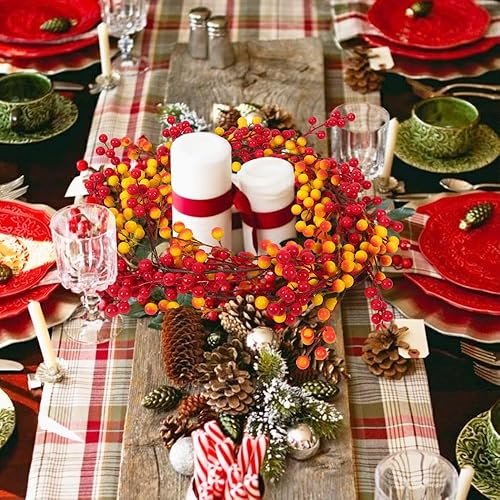 Miniatura 10 de RECUTMS Guirnalda de bayas rojas para decoración de Navidad, guirnalda de bayas rojas artificiales de 6.23 pies con tallos flexibles, decoración de