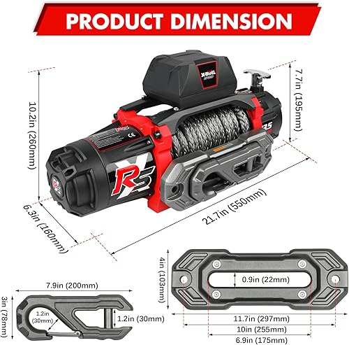 Miniatura 9 de X-BULL Winch-Kit de cabrestante eléctrico de capacidad de carga de 13500 libras, cuerda sintética de 12 V, cabrestante eléctrico impermeable IP67