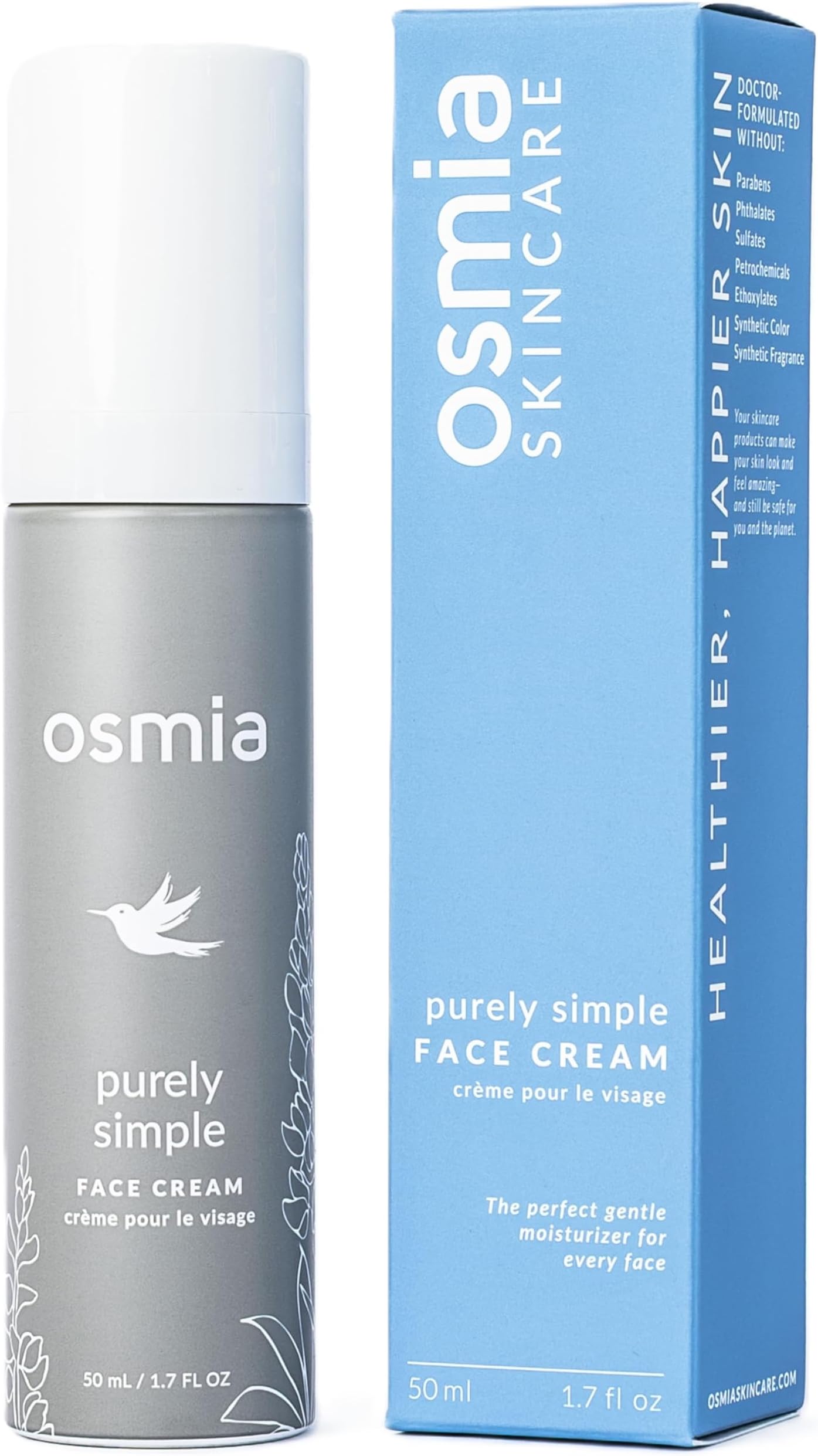 Osmia Skincare - Natural Purely Simple Face Cream For Sensitive + Reactive Skin | Apricot Kernel, Kukui, Rose, Chamomile Oils + Aloe | Clean Beauty For Healthy Skin (1.7 oz | 50 ml) NEW PACKAGING