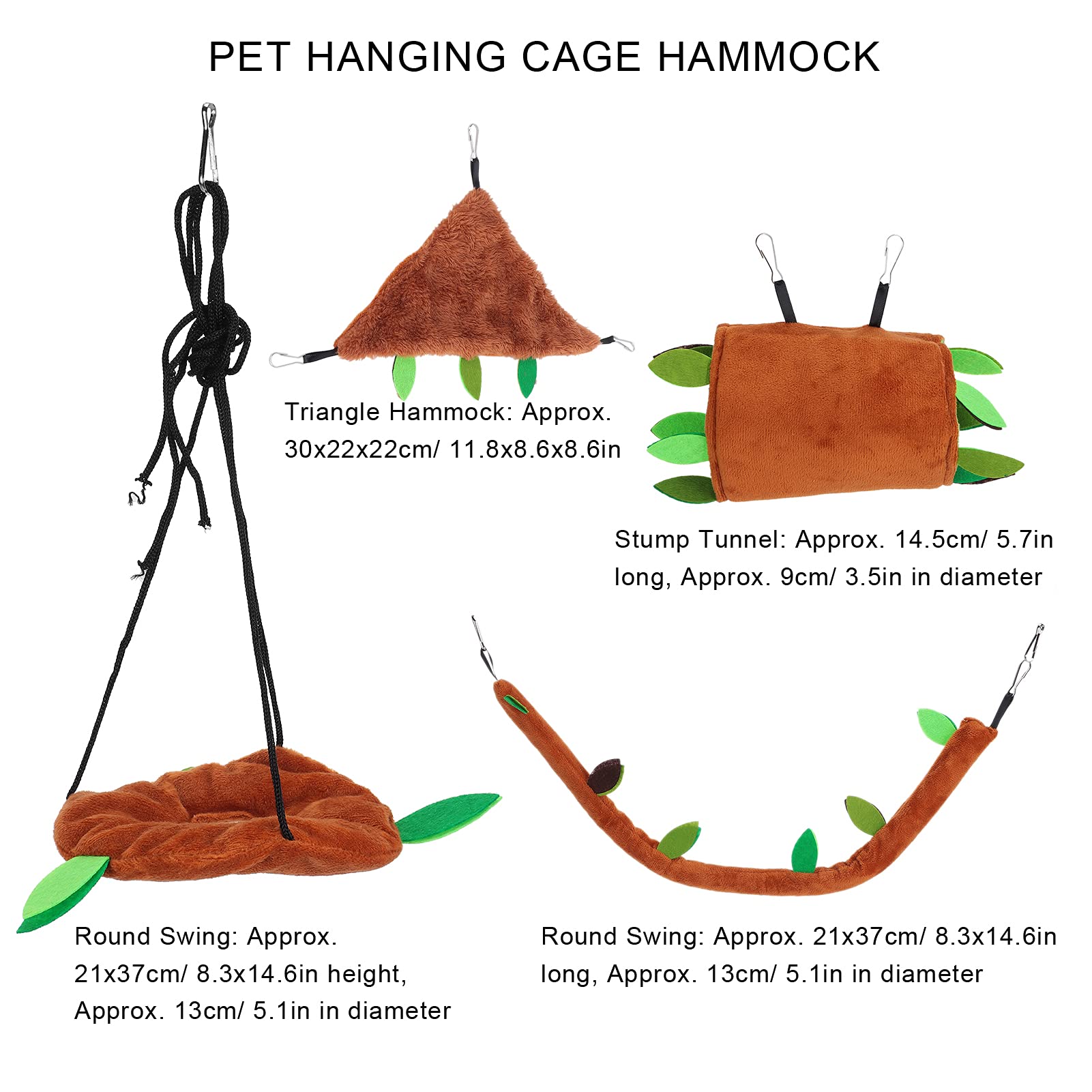 5 Sztuk Klatka dla Zwierząt Zestaw Hamakowy, świnia Chomik Wiszący Hamak Pet Wisząca Klatka Hamak Liść Gwinei Projekt Hamak Kanał Liny Sposób Huśtawka dla Małych Zwierząt(brązowy)