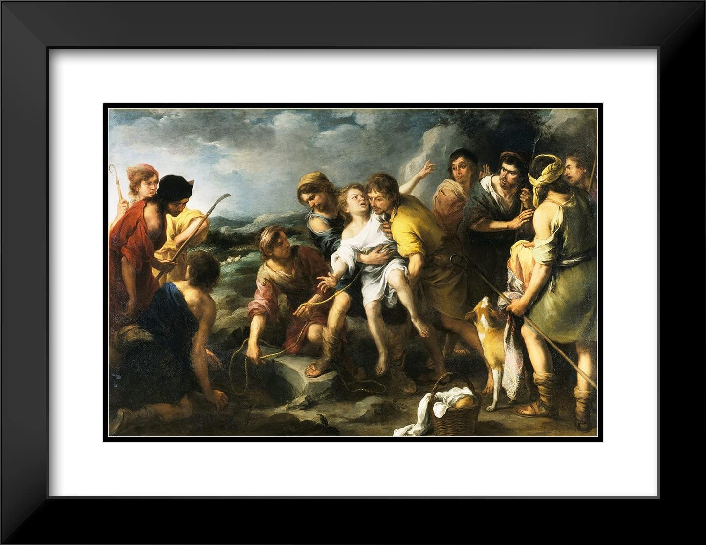 ArtDirect Bartolomé Estebán Murillo 24x17 Black Modern Frame and Double Matted Museum Art Print Titled - Joseph and His Brethren (C. 1665-1670)