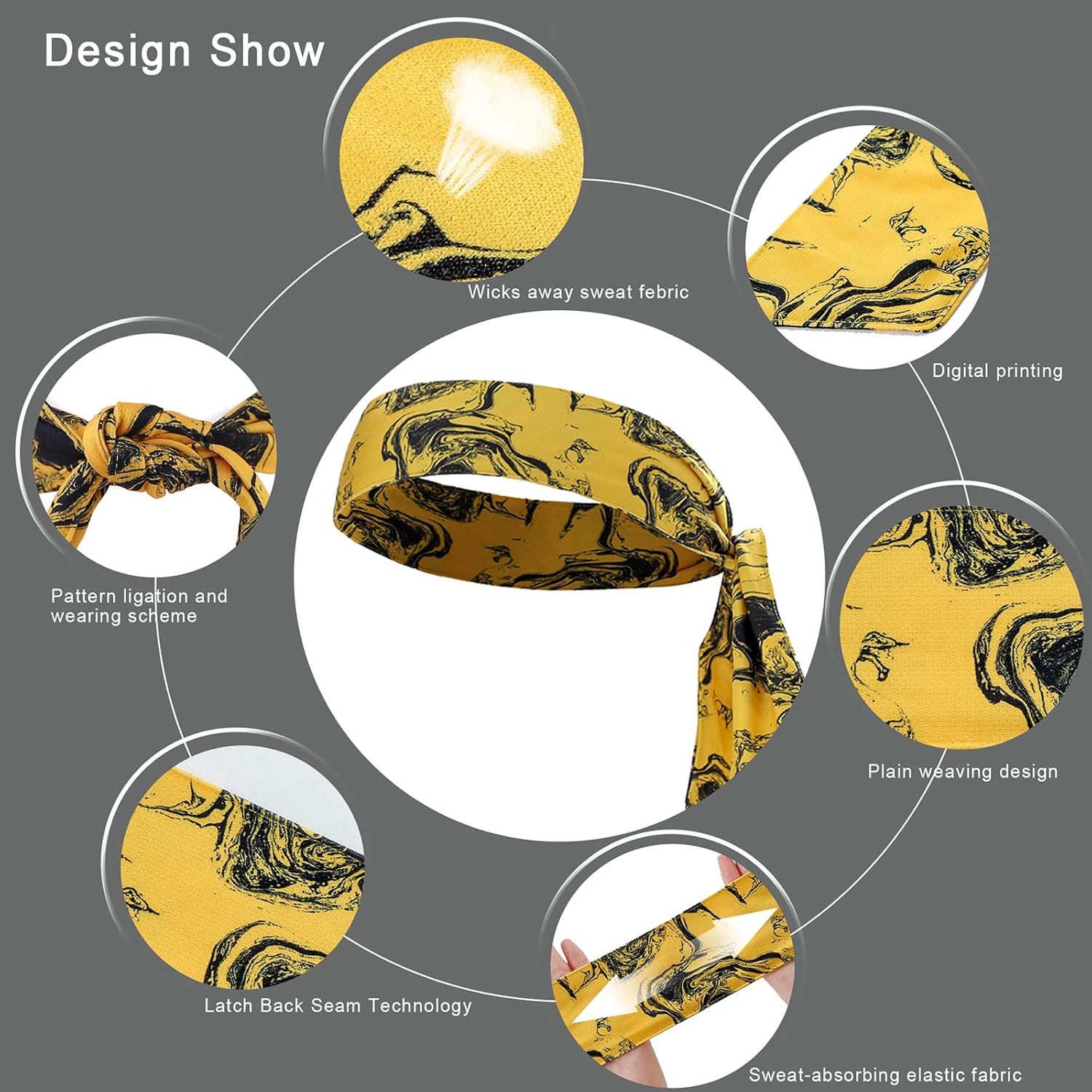 ONEYE 6 Pack Sport Head Ties Unisex Tie Headbands Tie Back Bandanas Workout Hair Band Athletic Sweatbands for Tennis Ninja Karate Running Basketball Yoga - Image 3