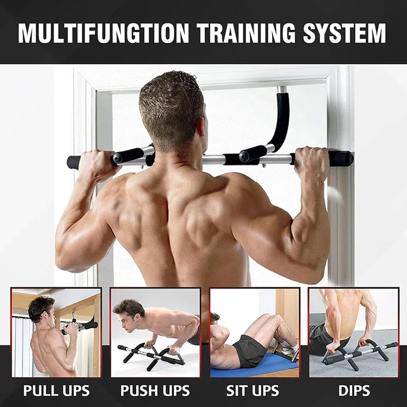 Multi-Grip Chin-Up/Pull-Up Bar for 61-81cm Doorway Chin Up Bar with Padded Handles Heavy Duty Doorway Trainer for Home Gym Door Mounted Bar for Pull Ups No Drilling Required - Image 3