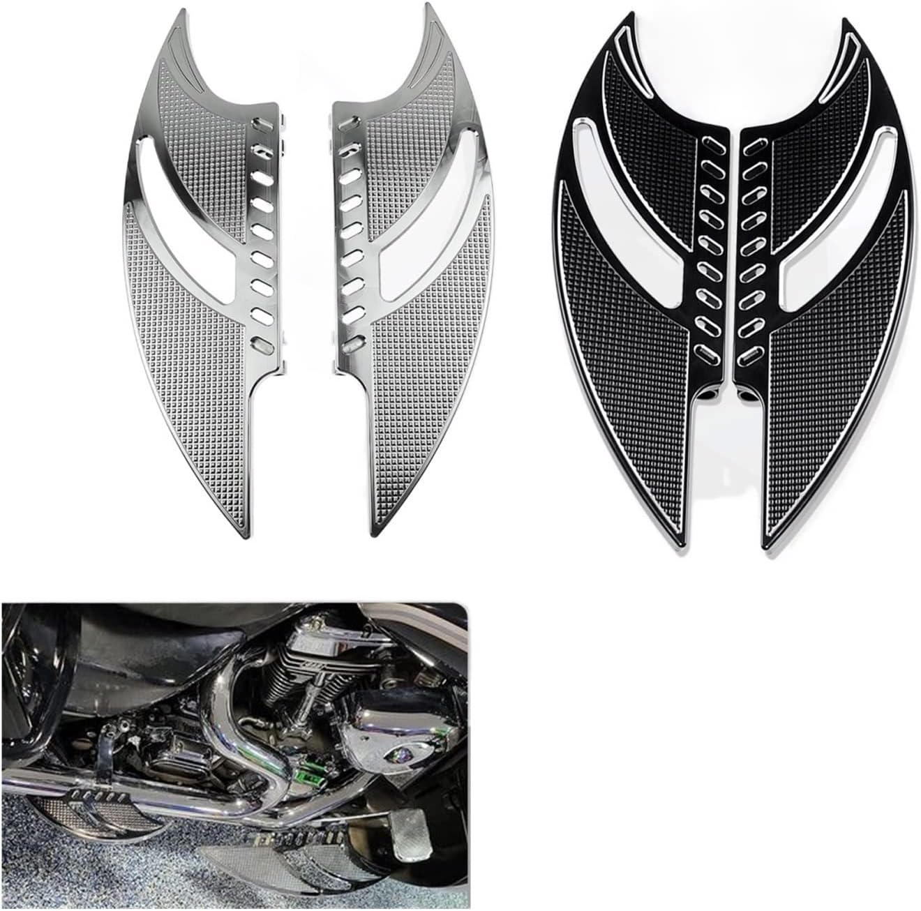 Motorcycle Rider Driver Floorboard Front Stretched Footboards Pedal Compatible with Harley Softail FL Touring Street Glide Road King FLHT(Black Floorboard)