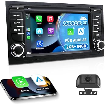 Bluetooth Radio for Audi A4/S4/RS4 B6/B7 2002-2008 with CarPlay/Android Car R ckfahrkamera GPS Navigation FM WLAN DSP Lenkradsteuerung Sprachsteuerung 2+64GB Android Autoradio 7 Zoll Touchscreen