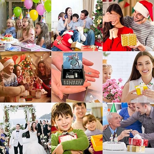 Miniatura 6 de Pursuestar HowlMoving Castle-Merry Go Round of Life - Caja de música de madera, manivela grabada, regalo musical vintage para fanáticos del anime