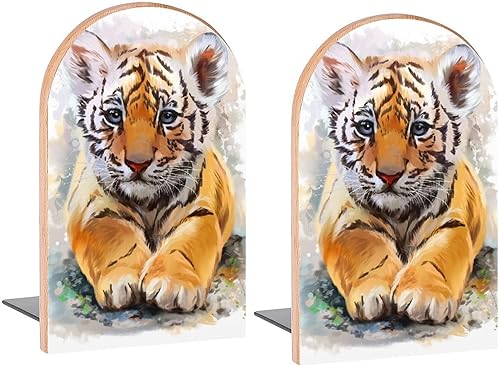 Miniatura 6 de Sujetalibros decorativos de madera para estantes, habitación de niños, escritorio en casa, oficina, tapones para libros, DVD, 1 par2 piezas (5 x 3.1