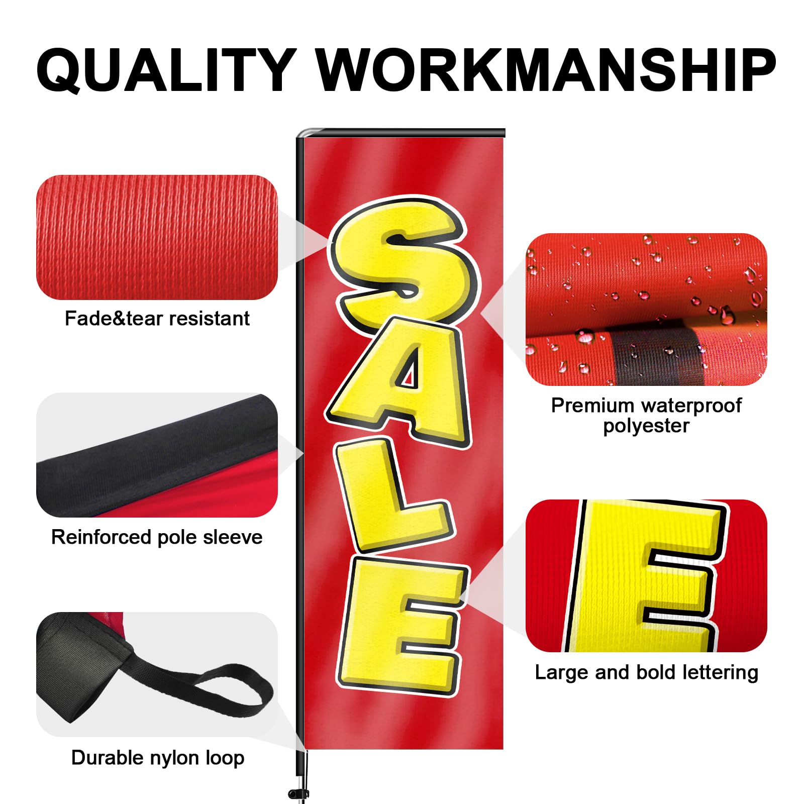 Red Sale 02 - Bandera rectangular de plumas con kit de mástil de bandera y estaca de tierra, bandera sin viento de 11 pies, letrero de bandera para publicidad en interiores y exteriores