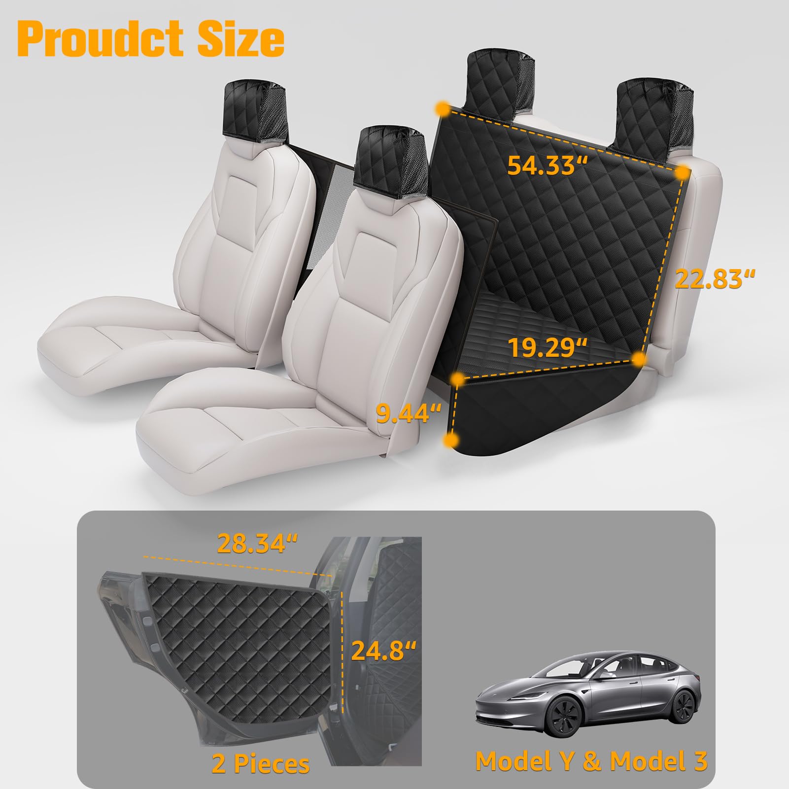 PETICON Hundesitzbezüge für Tesla Model 3 & Y Rücksitz mit 2 Pack Türschoner, 100% wasserdichte Hundehängematte für Tesla mit Netzfenster & Kopfstützenschutz verhindert Kratzer und Schrammen