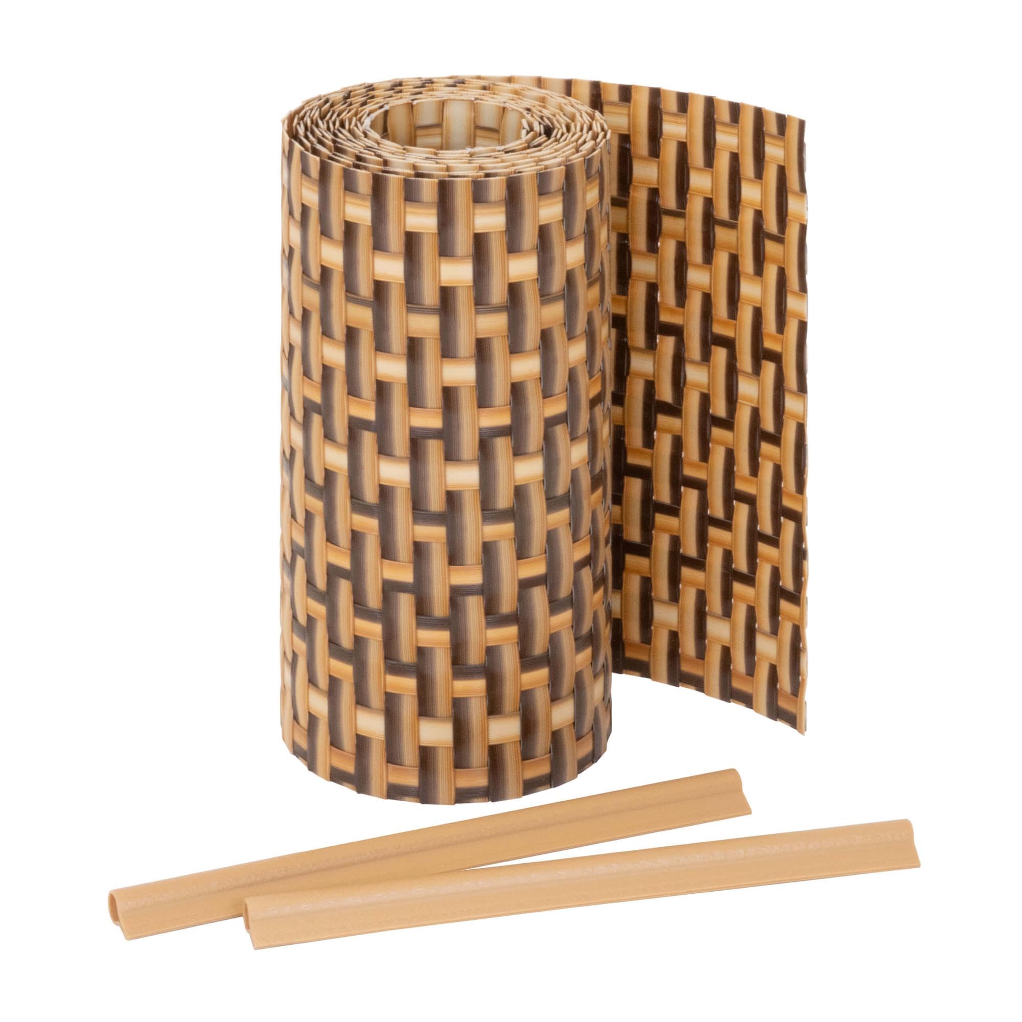 Jardinion privacy screen strip rattan look 250 x 19cm light brown incl. 2 fastening clips privacy screen rattan, balcony privacy screen — image 1