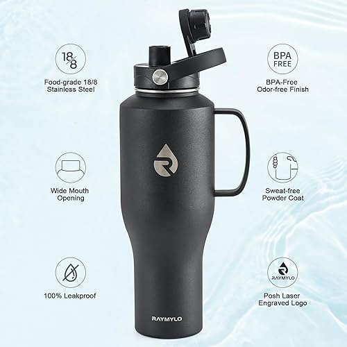 Miniatura 4 de Botella de agua de acero inoxidable de 32 onzas (fría durante 48 horas, caliente durante 24 horas), botella de agua aislada al vacío de triple pared